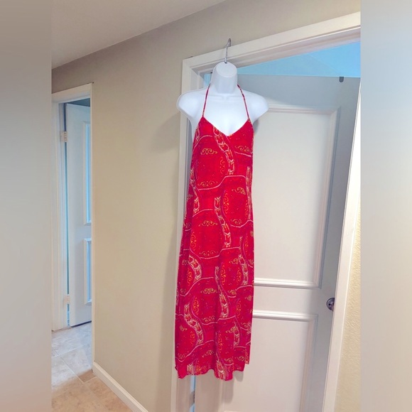Show Me Your MuMu Erylyn Red Mosiac Paisley Halter Tie Back Midi Dress XS - Picture 10 of 12